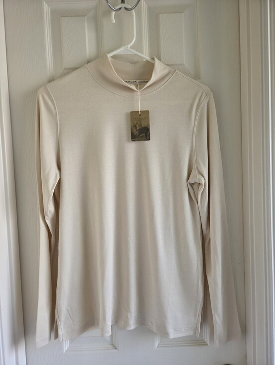 Peruvian Connection Tops - Peruvian Connection Cream Pima Cotton Mockneck Top Long Sleeve Ivory M